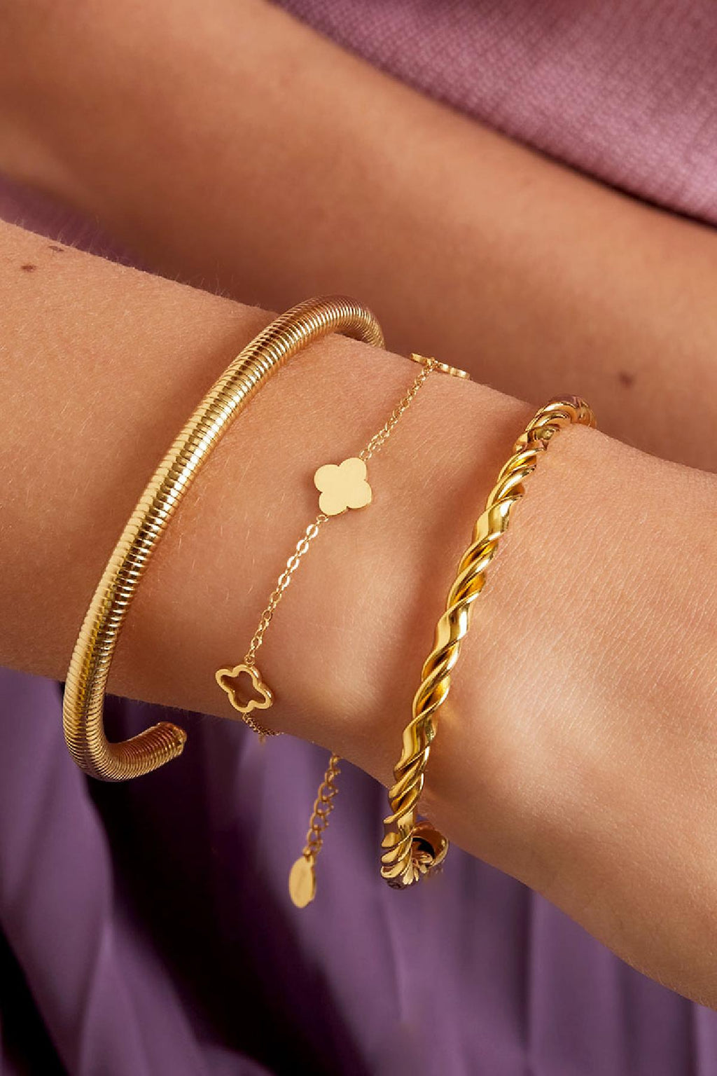 Armband Klee Goldfarbe Edelstahl
