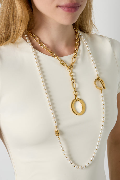 Lange Halsketten aus Imitationsperlen, schlichte Alltags-Serie, Damenschmuck