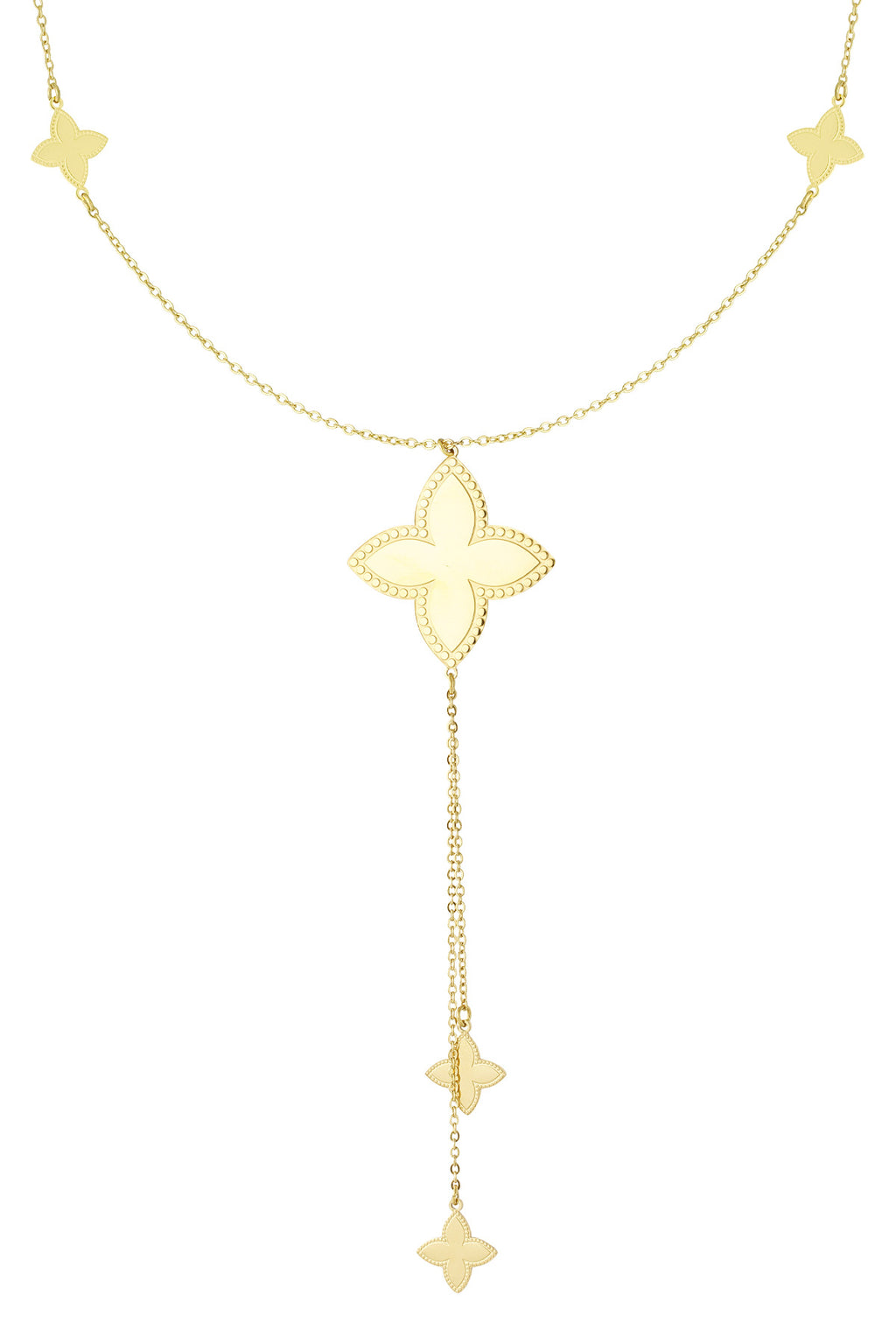 Lange Halskette mit verschiedenen Kleeblatt-Anhängern – Goldfarbe  - Goldfarbefarbe