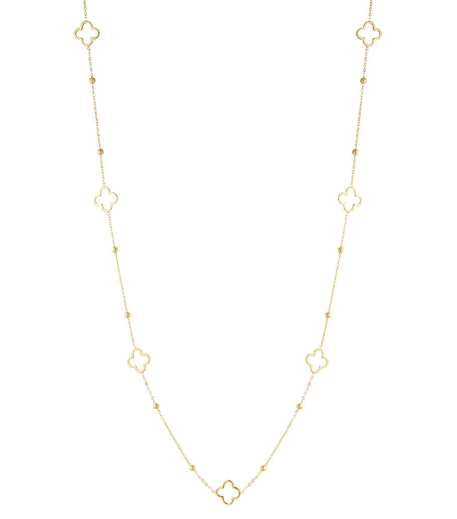 Lange Halskette mit Kleeblatt-Anhängern – Silber