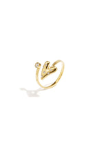Elegant Adjustable Rhinestone Heart Ring - Silver & Gold