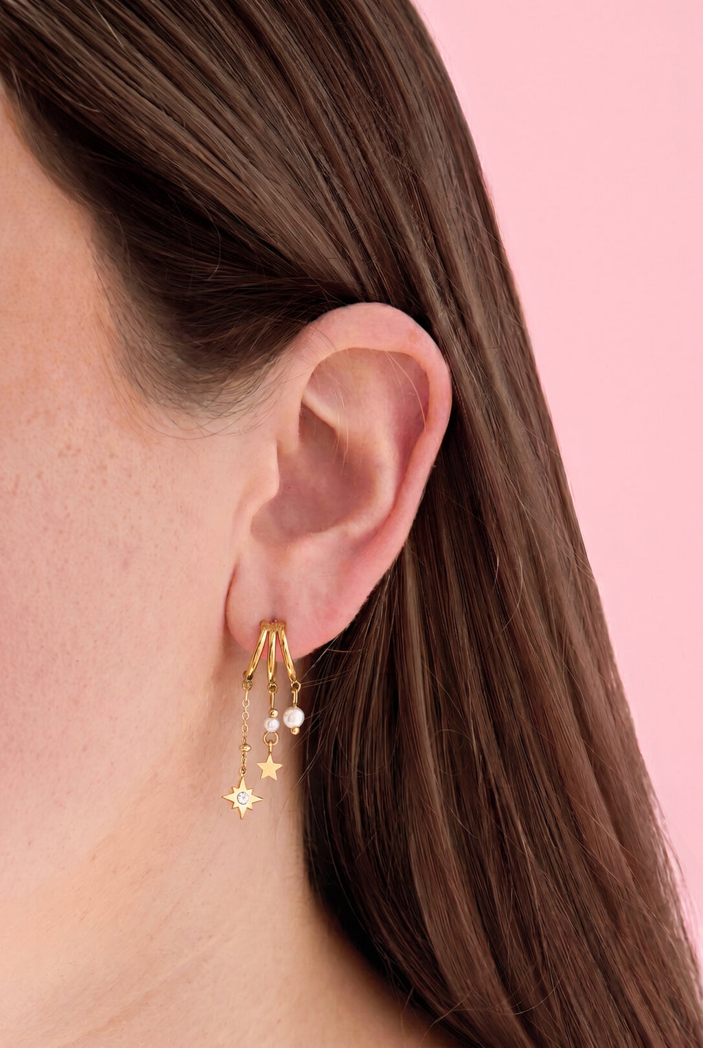 Luxurious Star Drop Earrings for Women, Silver & Gold