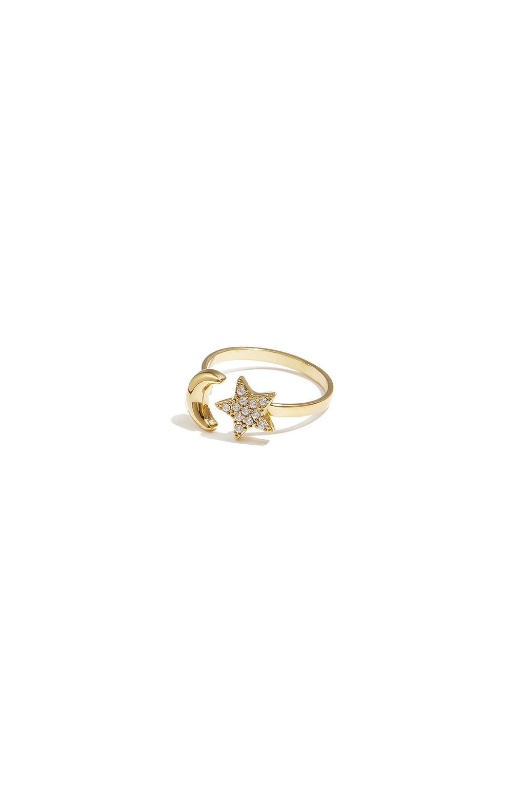 Verstellbarer Ring mit Mond und glänzendem Stern