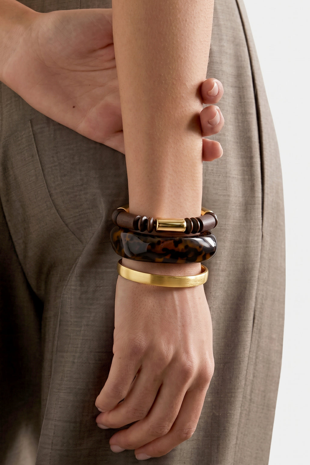 Retro Brown Wooden Beaded Bracelet for Everyday Wear